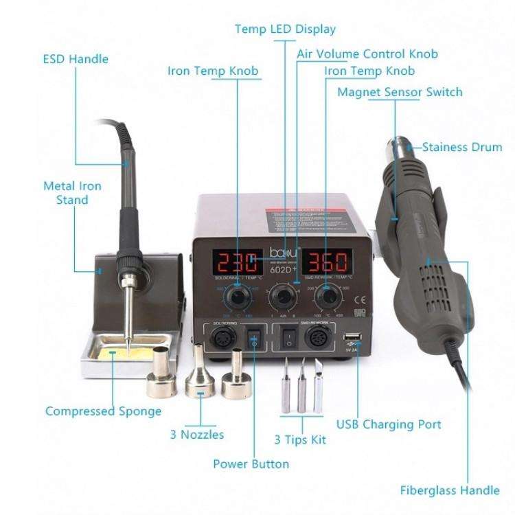 BAKU BA-602D+ Welding Station Set Dual Digital Display Mobile Phone Repair Tin Welding Tool, Spec...