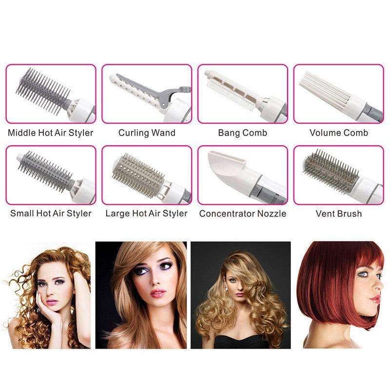 8 in 1 Professional Hair Dryer Hair Curler for Hotel Travel With Comb Powerful Hairdryer(Rose red)