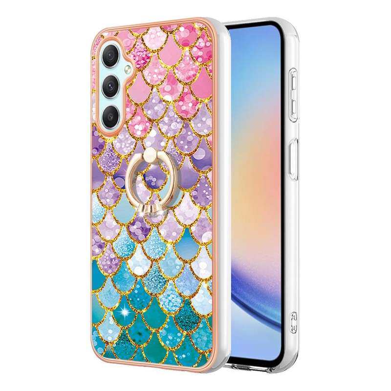 For Samsung Galaxy A24 4G Electroplating IMD TPU Phone Case with Ring(Colorful Scales)