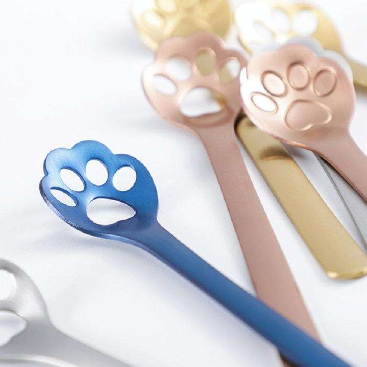 Stainless Steel Creative Cat Claw Coffee Spoon Dessert Cake Spoon, Style:Cat Claw Spoon, Color:Co...