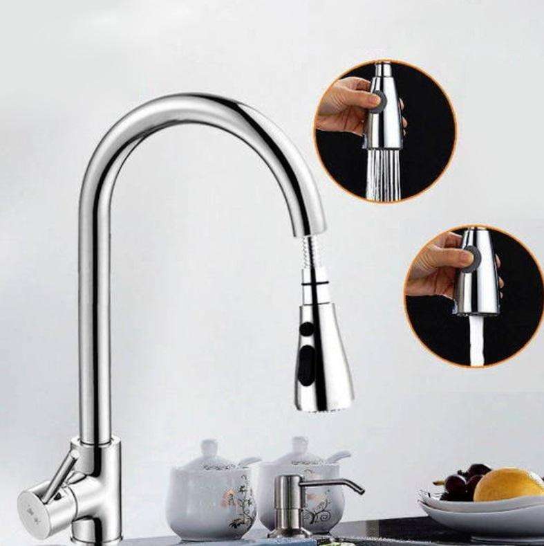 Kitchen Pull-out Faucet Hot And Cold Home 304 Stainless Steel Retractable Rotating Faucet, Style:...