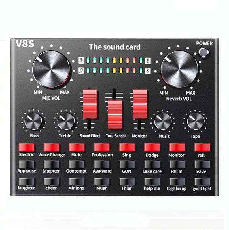 V8S Sound Card Mobile Phone Computer Anchor Live K Song Recording Microphone, Specification: Engl...