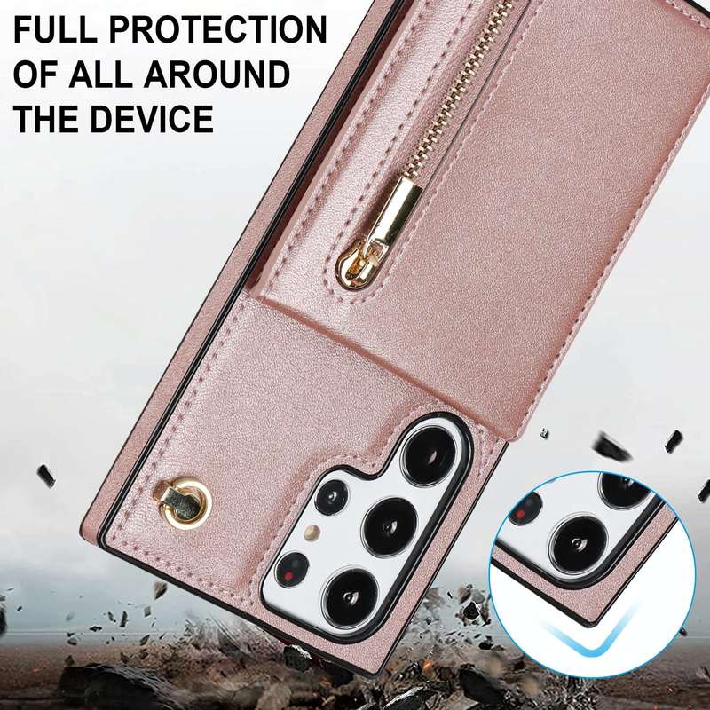 For Samsung Galaxy S23 Ultra 5G Cross-body Zipper Square TPU+PU Back Cover Case(Rose Gold)