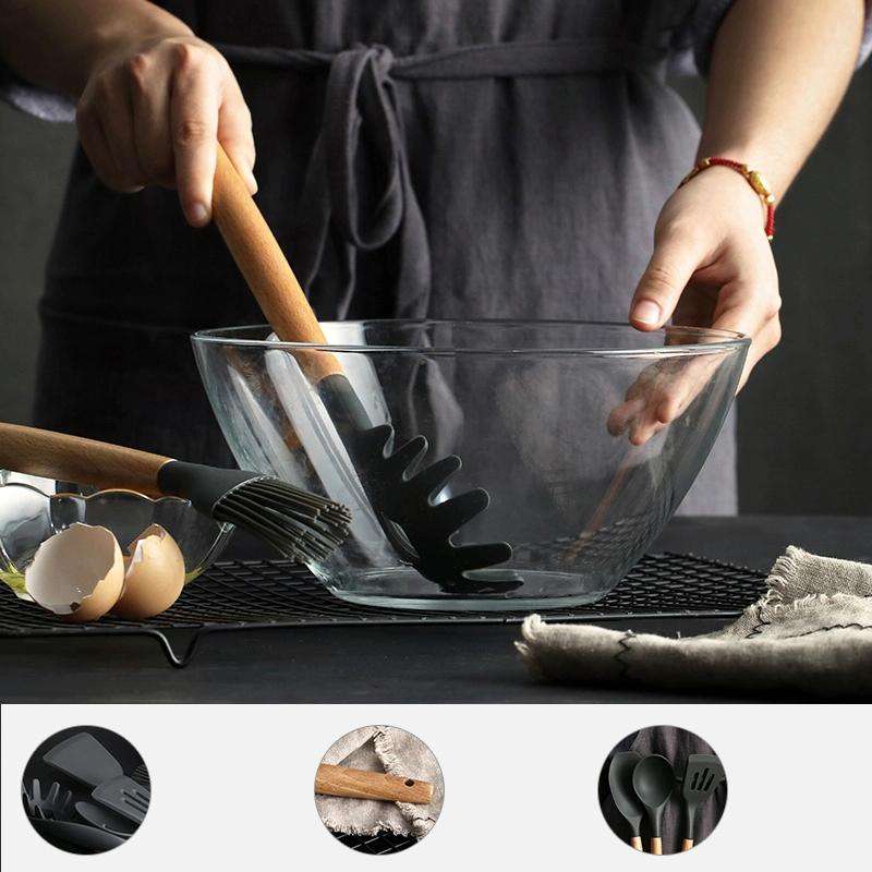Silicone Wood Handle Spatula Heat-resistant Soup Spoon Non-stick Special Cooking Shovel Kitchen T...