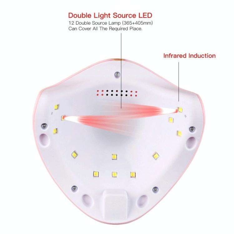36W UV Led Lamp Nail Dryer 12 Leds for Nail Machine Curing 30s/60s/99s Timer USB Connector(Pink)