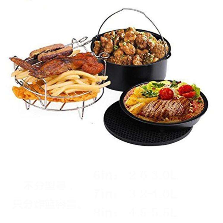 5 in 1 Fryer Accessory Set Multifunctional Air Fryer Set Grill Pizza Pan Five-piece set (round ba...