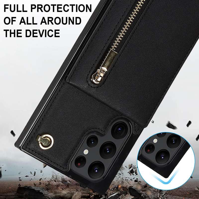 For Samsung Galaxy S22 Ultra 5G Cross-body Square Zipper Card Holder Bag Phone Case(Black)