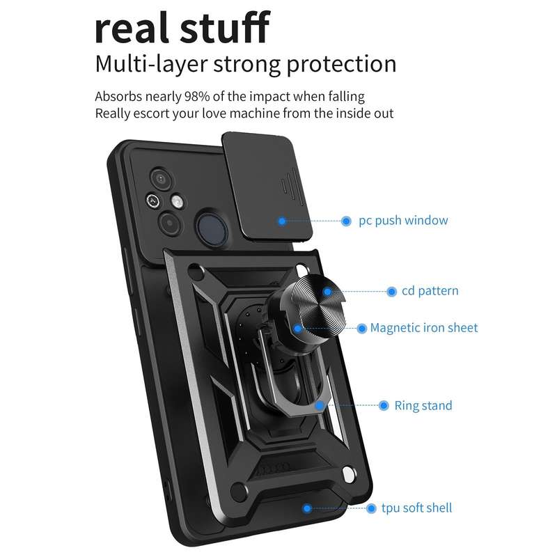 For Xiaomi Redmi 12 4G Sliding Camera Cover Design TPU Hybrid PC Phone Case(Silver)