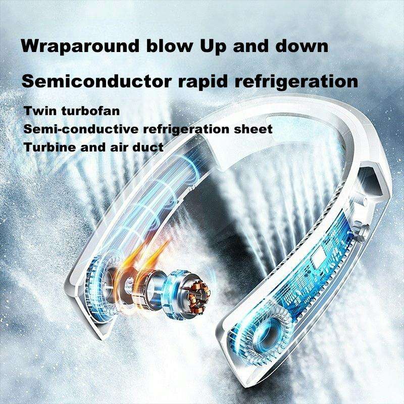WT-F54 Wind From All Sides Long Battery Life Semiconductor Cooling Hanging Neck Fan(White)