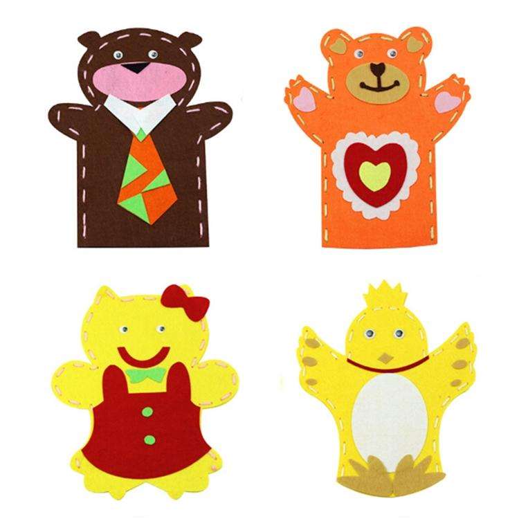 5 PCS DIY Handmade Cartoon Animals Nonwoven Fabric Glove Kids Education Learning Craft Toys, Rand...