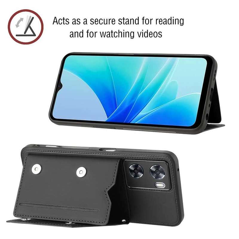 For OPPO A57 / A77 / A77s 4G Skin Feel PU + TPU + PC Card Slots Phone Case(Black)