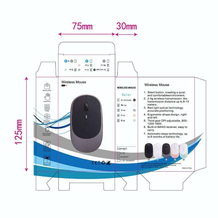 M030 4 Keys 1600DPI Laptop Office Mute Mouse, Style: Wireless (Pink)