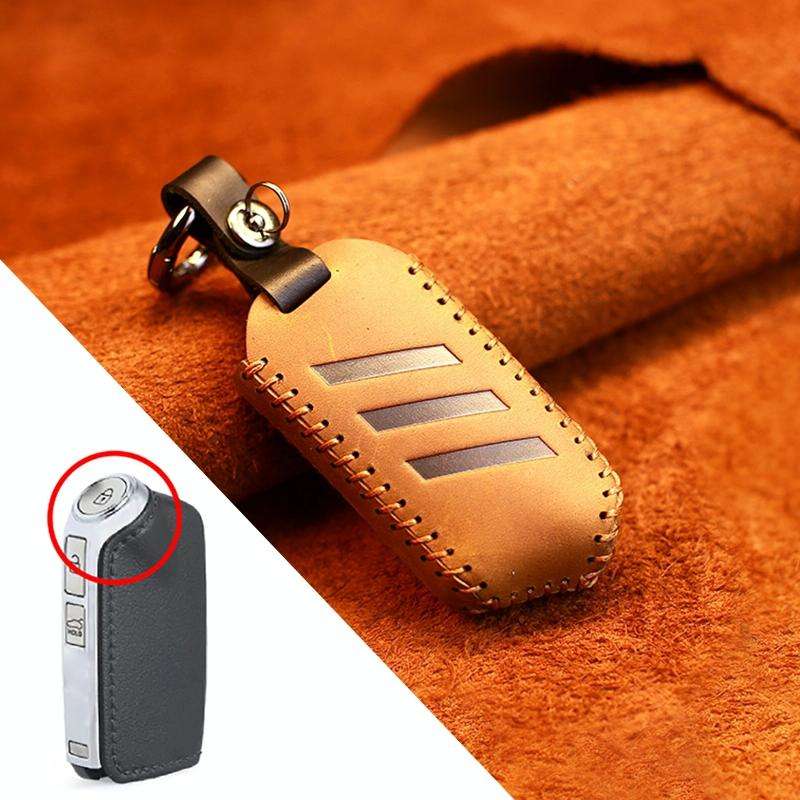 For Kia Car Cowhide Leather Key Protective Cover Key Case, Round Version (Brown)