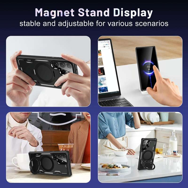 For Samsung Galaxy S23 Ultra 5G Patronus MagSafe Magnetic Holder Phone Case(Black)