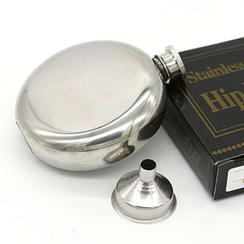 140mL(5oz) Men Mirror Handy Hip Flask Stainless Steel Portable Round Jug (With Small Funnel)(Silver)
