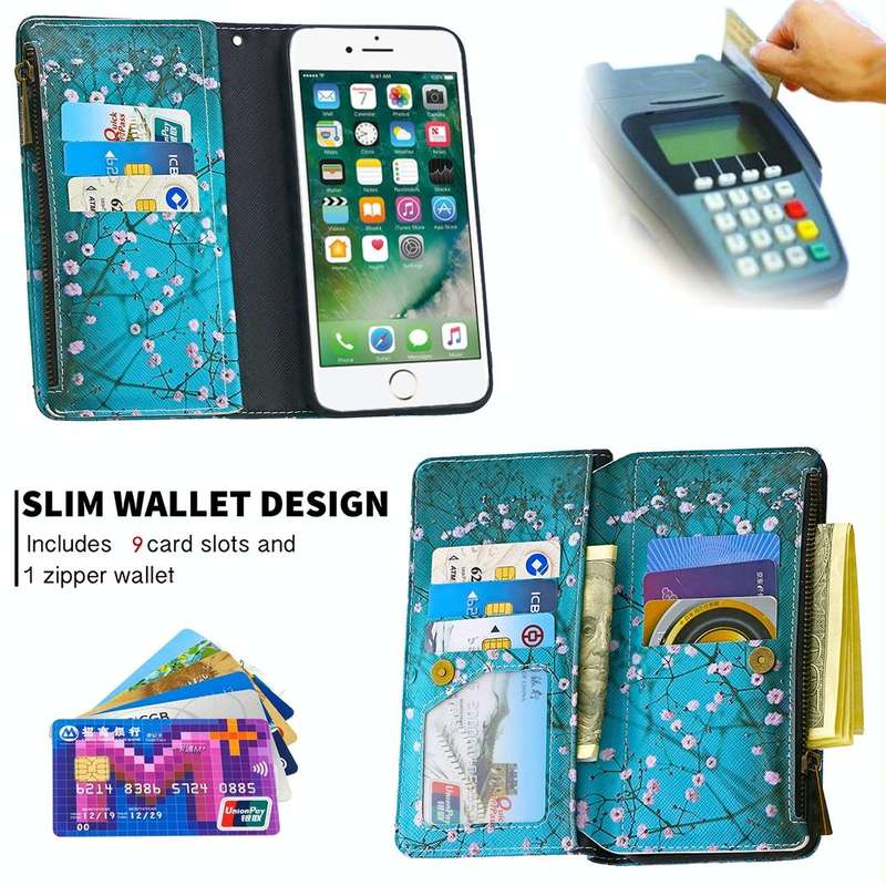 For iPhone 8 & 7 Colored Drawing Pattern Zipper Horizontal Flip Leather Case with Holder & Card S...
