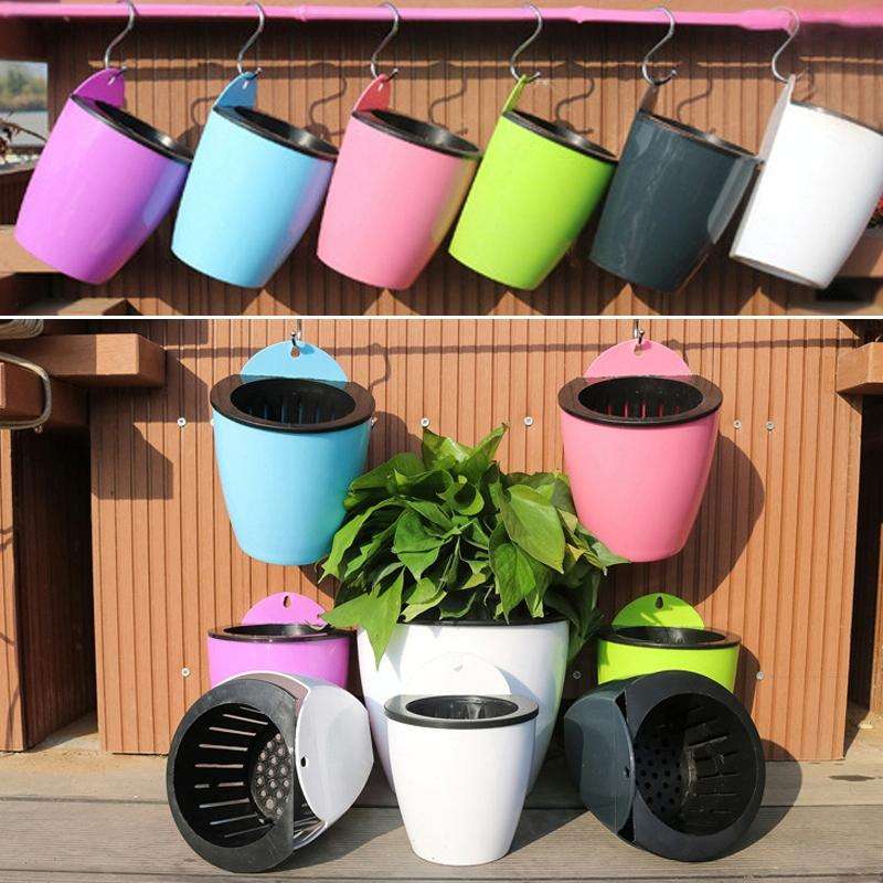 Self-Watering Planter Grow Plants Lazy Flower Pots Wall-hanging Round Resin Plastic Flower Pots, ...