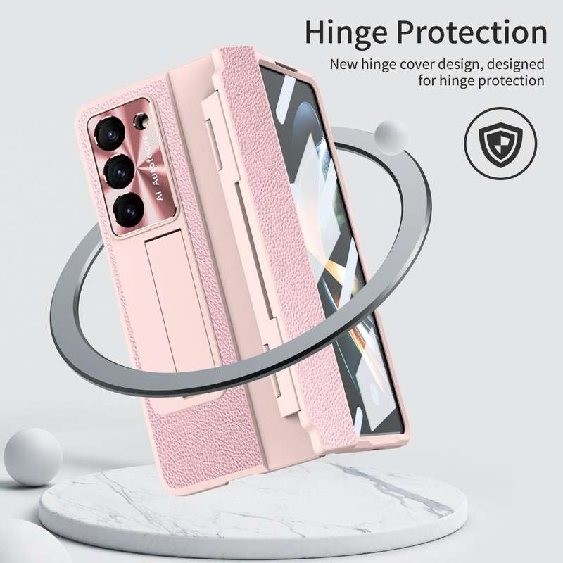 For Samsung Galaxy Z Fold5 5G Integrated Full Coverage Pen Slot Folding Phone Case with Stylus(Pink)