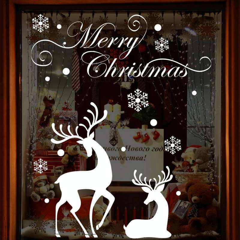 White Snow Reindeer Window Glass Door Removable Christmas Wall Sticker Decoration