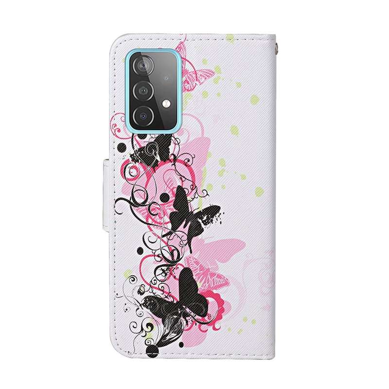 For Samsung Galaxy A33 5G Colored Drawing Pattern Flip Leather Case(Four Butterflies)
