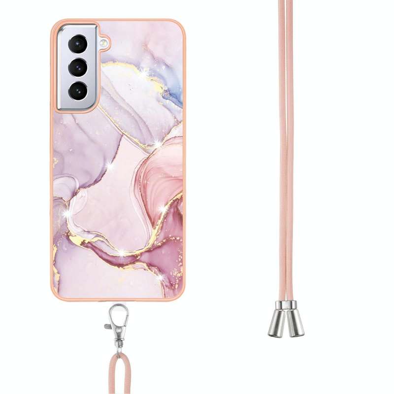 For Samsung Galaxy S21 5G Electroplating Marble Pattern IMD TPU Shockproof Case with Neck Lanyard...