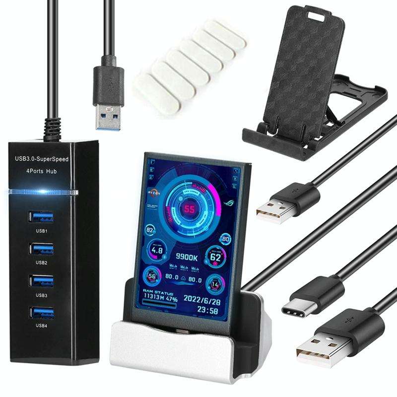 3.5 Inch IPS View All Computer Monitor USB Chassis Vice Screen Set 2 (Black)