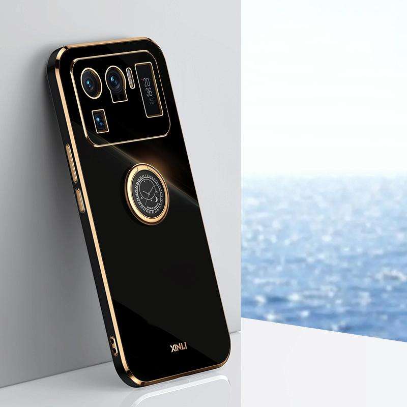 For Xiaomi Mi 11 Ultra XINLI Straight 6D Plating Gold Edge TPU Shockproof Case with Ring Holder(B...