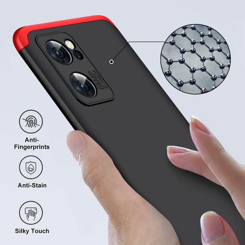 For OPPO Reno7 Global GKK Three Stage Splicing Full Coverage PC Case(Black Red)