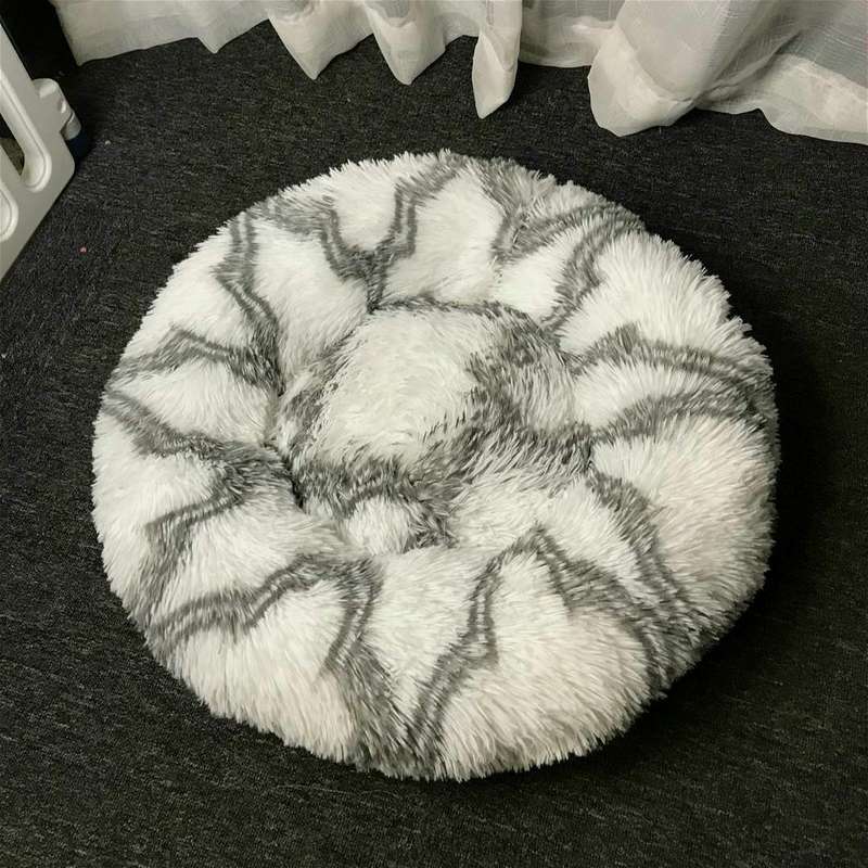 Long-haired Round Pet Kennel Warm Pet Bed, Specification: 40cm(Gray)