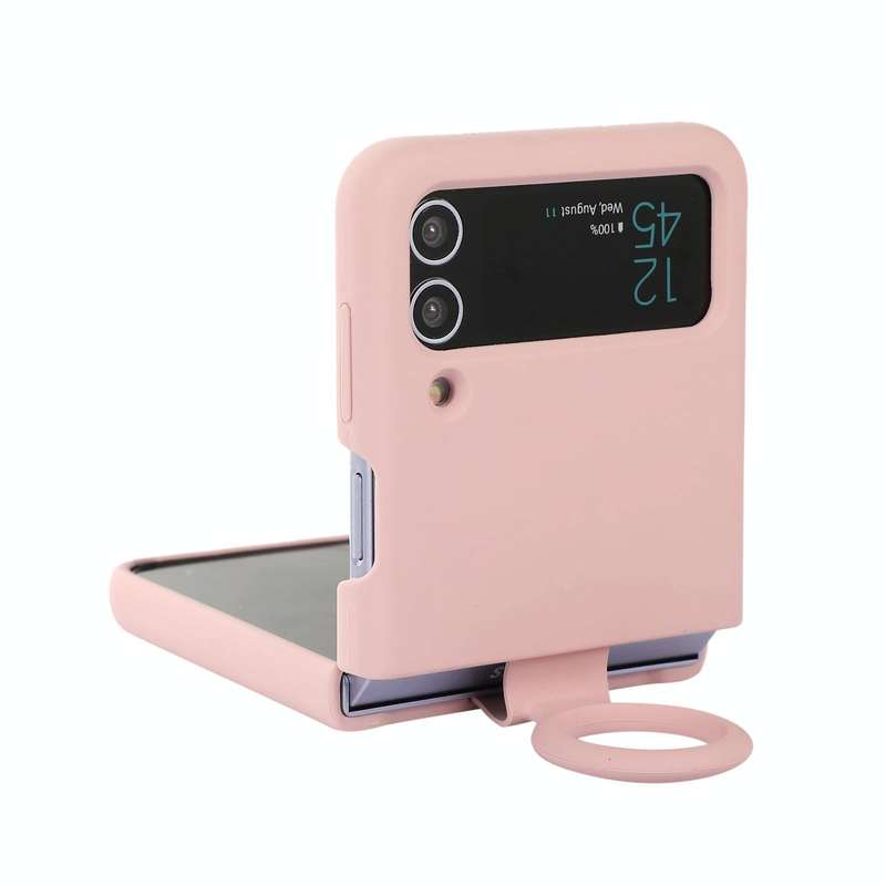 For Samsung Galaxy Flip 4 Silicone Integrated Ring Buckle Phone Case(Pink)