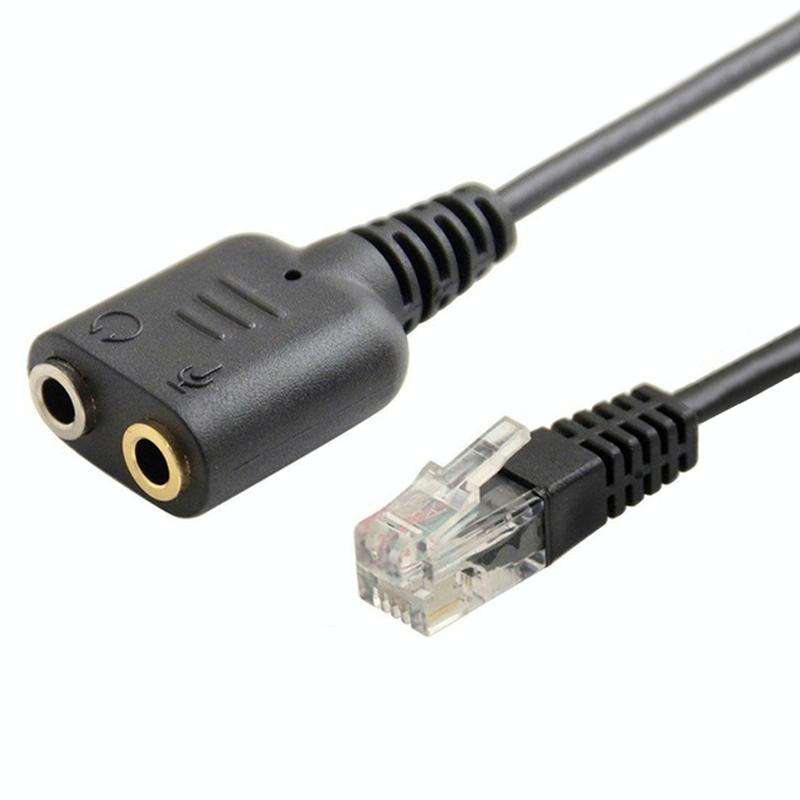 Dual 3.5mm Female to RJ9 PC / Mobile Phones Headset to Office Phone Adapter Convertor Cable, Leng...