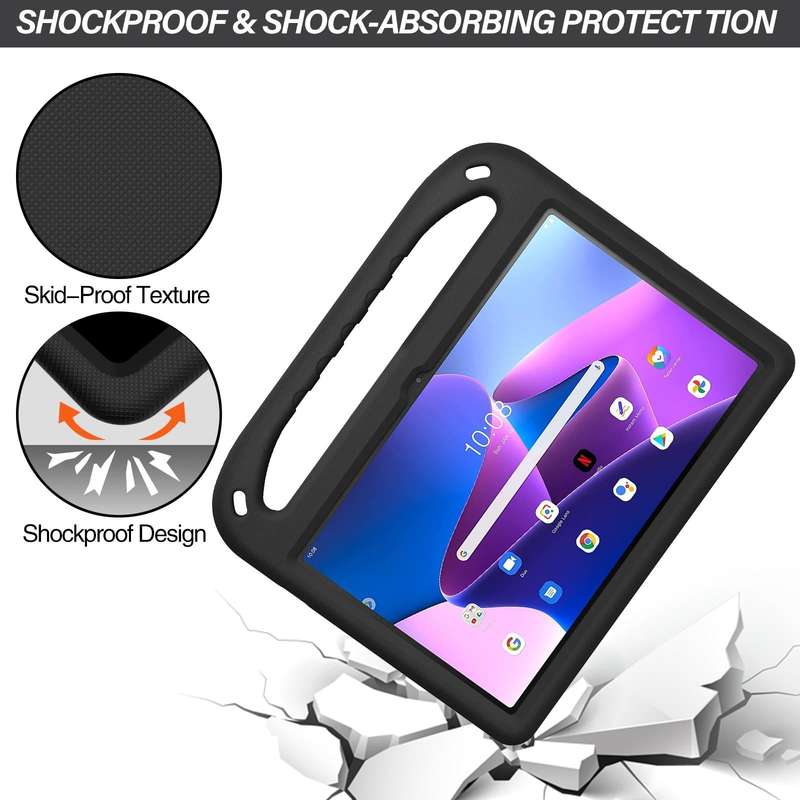 For Lenovo Tab M10 Plus 10.6 3rd Gen 2022 Handle EVA Shockproof Tablet Case with Holder(Black)
