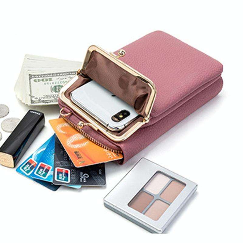 H2107 Ladies Mobile Phone Bag Shoulder Messenger Bag Pebbled Zipper Wallet(Pink)