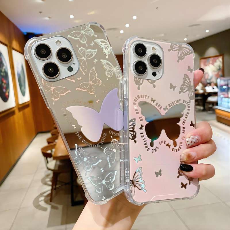 For iPhone 14 Pro Color Painted Mirror Phone Case(Leaf)