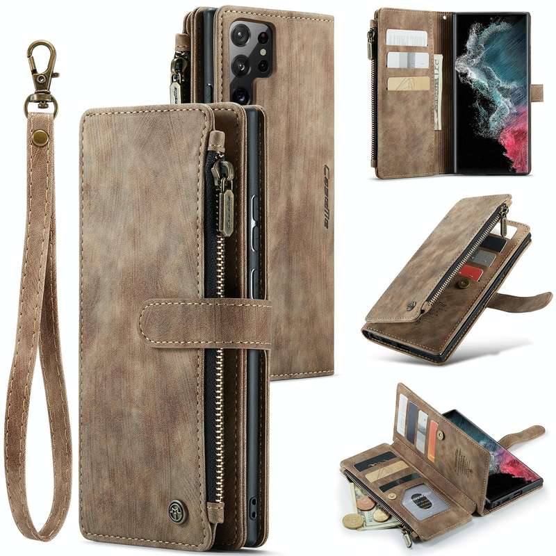 For Samsung Galaxy S22 Ultra 5G CaseMe C30 Multifunctional Phone Leather Case with Holder & Card ...