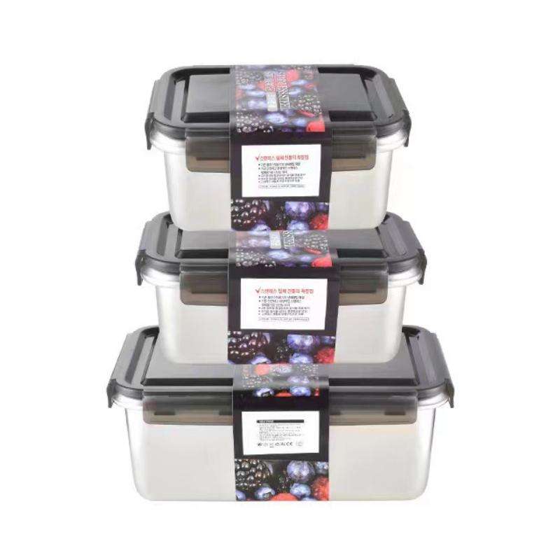 Refrigerator Refrigerated Storage Stainless Steel Airtight Crisper, Capacity: Rectangular 3 PCS/Set