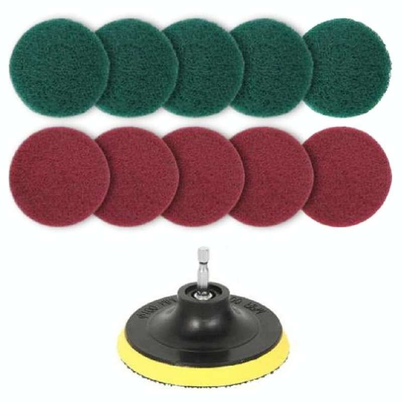 11 in 1 4 inch Sticky Disc Scouring Pad Floor Wall Window Glass Cleaning Descaling Electric Drill...