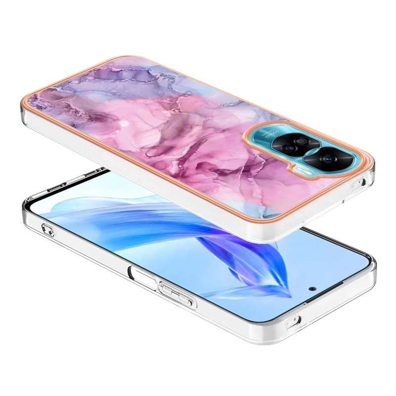 For Honor 90 Lite 5G Electroplating Marble Dual-side IMD Phone Case(Pink 013)