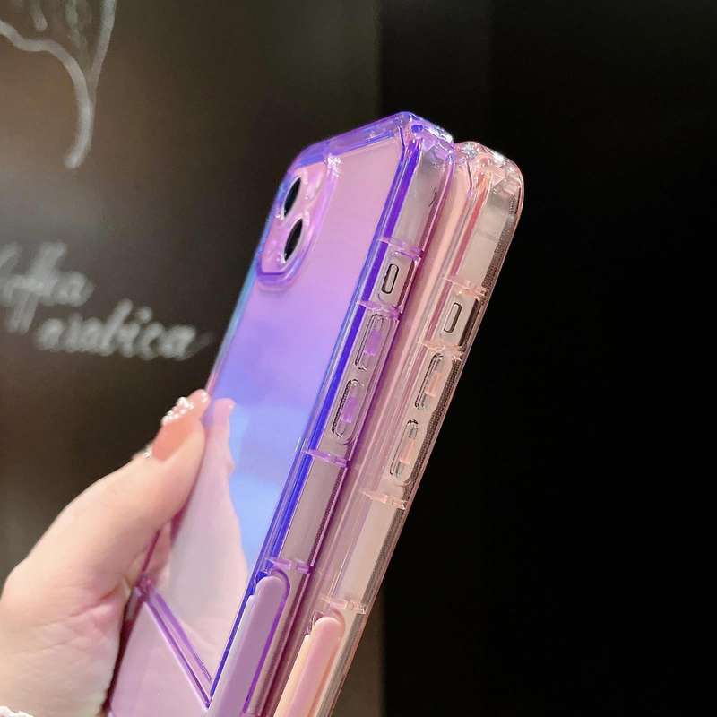 For iPhone 14 Plus Color Plated Invisible Holder Phone Case(Purple)