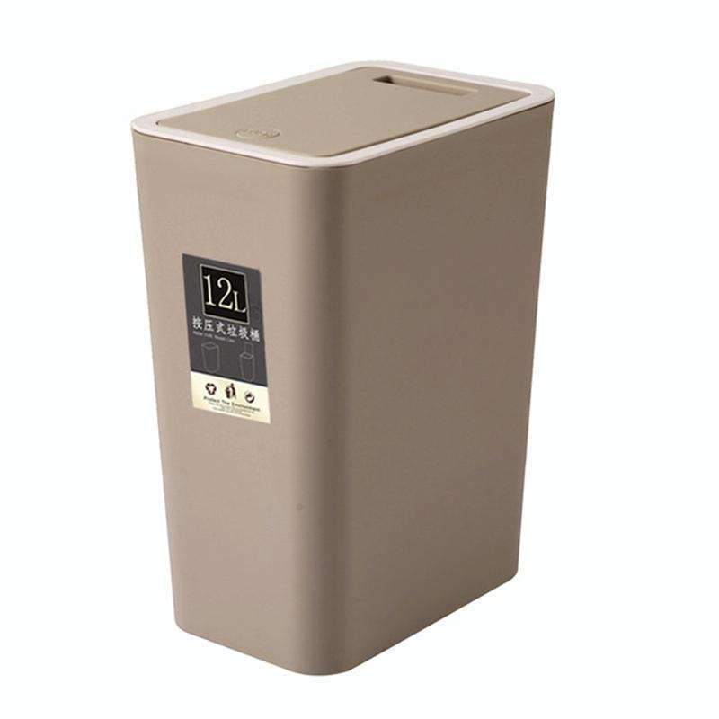 Household Rectangular Press Type 12 Liter Living Room Covered Sorting Plastic Trash Can with Cove...