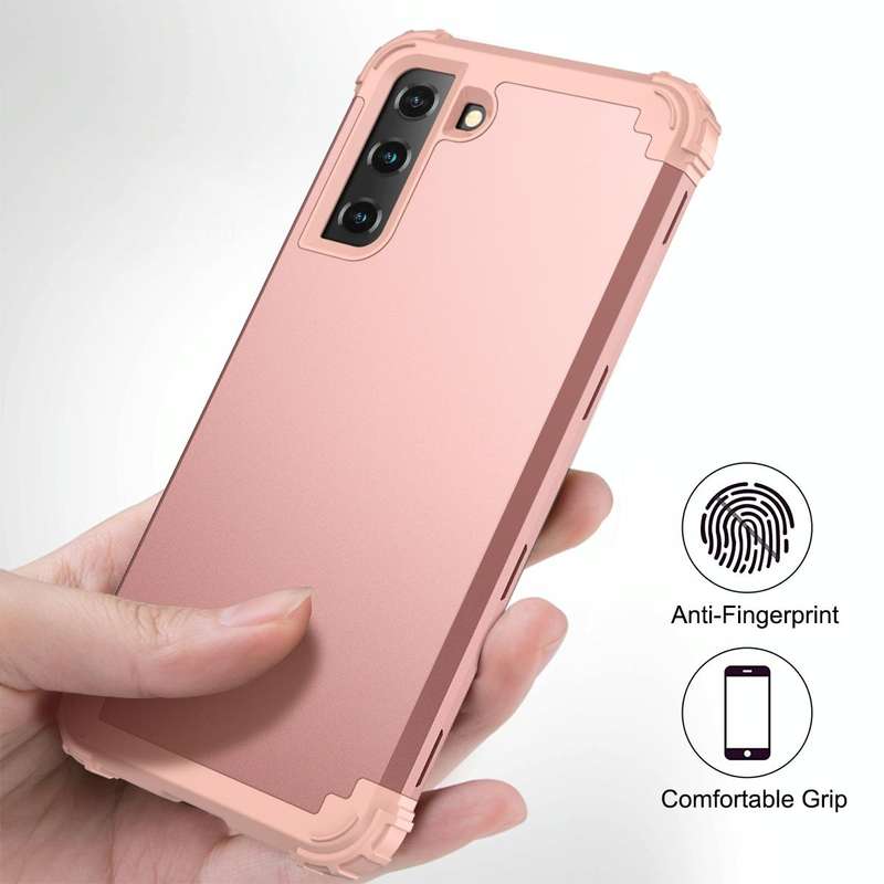 For Samsung Galaxy S21 5G 3 in 1 Shockproof PC + Silicone Protective Case(Rose Gold)