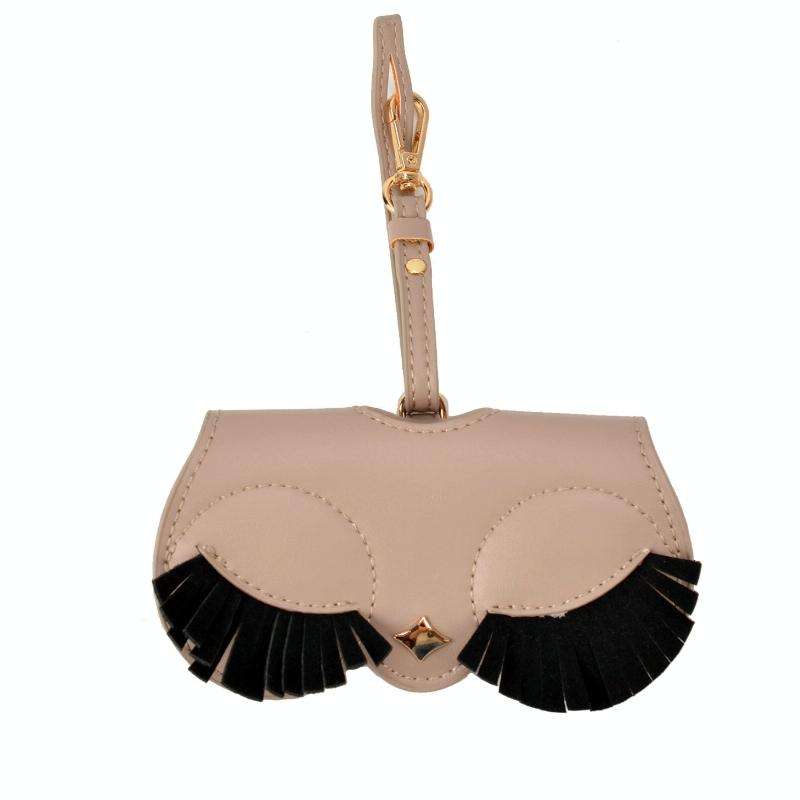Cute And Funny PU Sunglasses Case Portable Glasses Case With Hanging Buckle, Colour: Shy Black Ey...