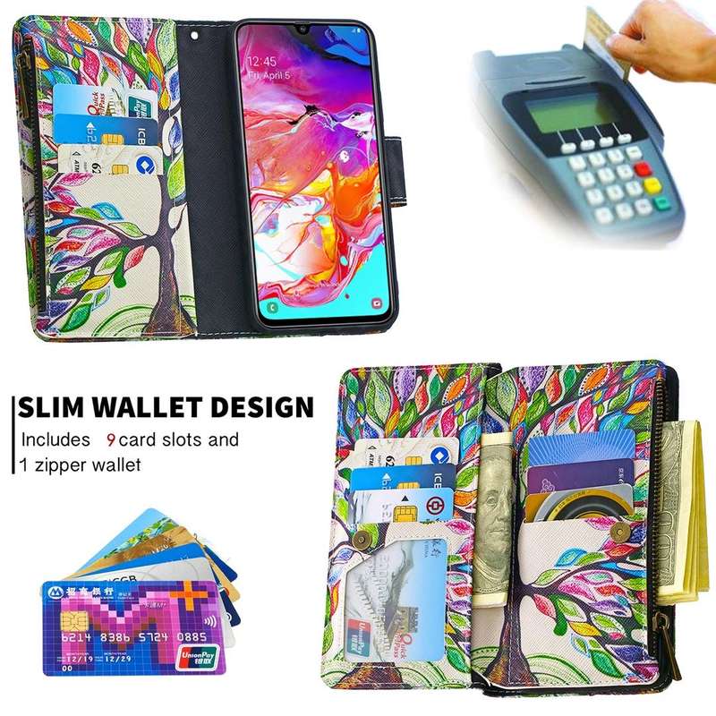 For Samsung Galaxy A70 Colored Drawing Pattern Zipper Horizontal Flip Leather Case with Holder & ...