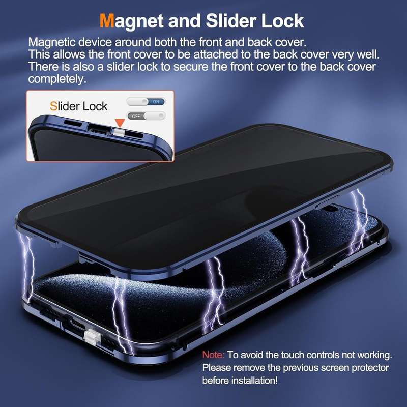 For iPhone 15 Pro Max Anti-peeping Magnetic Double-sided Tempered Glass Phone Case(Black)