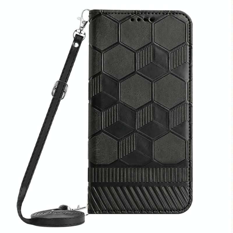 For Samsung Galaxy A73 5G Crossbody Football Texture Magnetic PU Phone Case(Black)