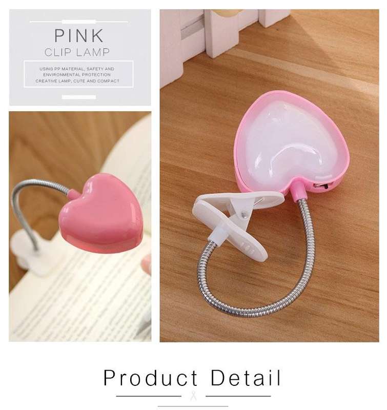Mini Love Heart Clip LED Book Light Lamps Reading Book Desk Lamp Keyboard Light Eyes-Protect Ener...