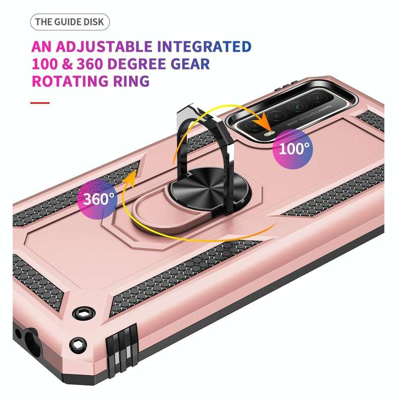 For Huawei P Smart 2021 Shockproof TPU + PC Protective Case with 360 Degree Rotating Holder(Rose ...