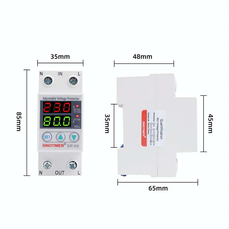 SINOTIMER SVP-916 Adjustable Self-resetting Over-voltage Under-voltage Protector, Current: 63A