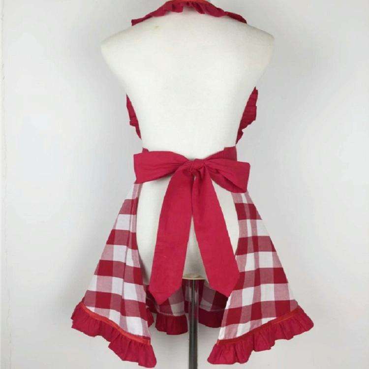 Retro Cotton Big Plaid Big Swing Apron(Red White Grid)