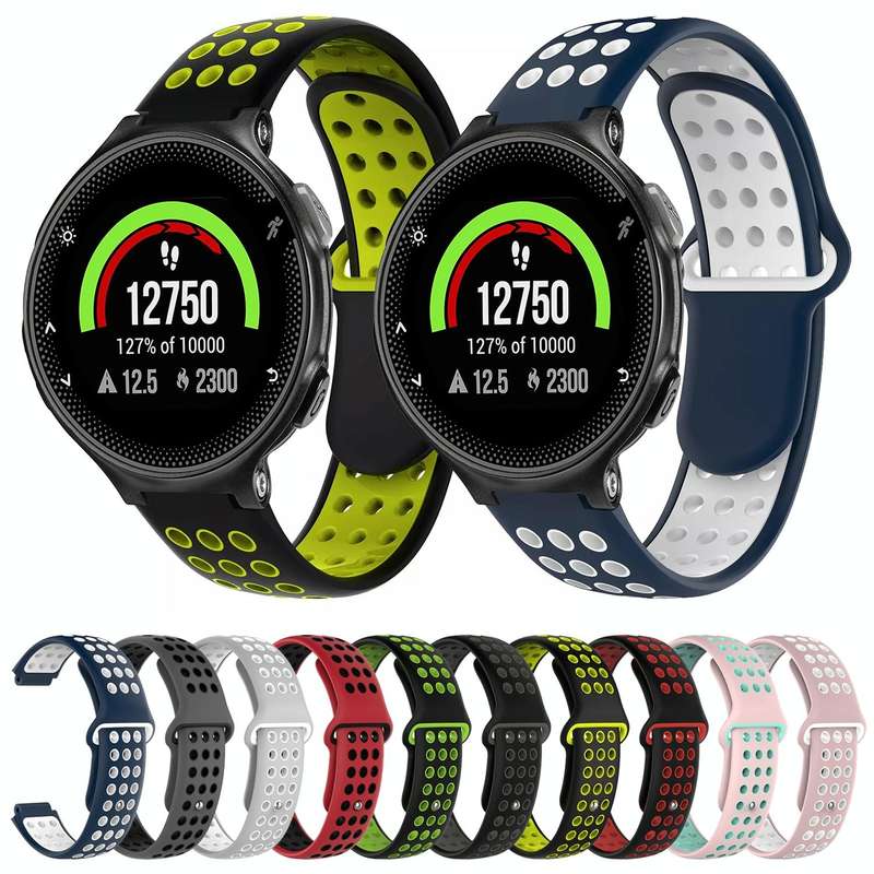 For Garmin Forerunner 235 Two-Color Punched Breathable Silicone Watch Band(Midnight Blue + White)
